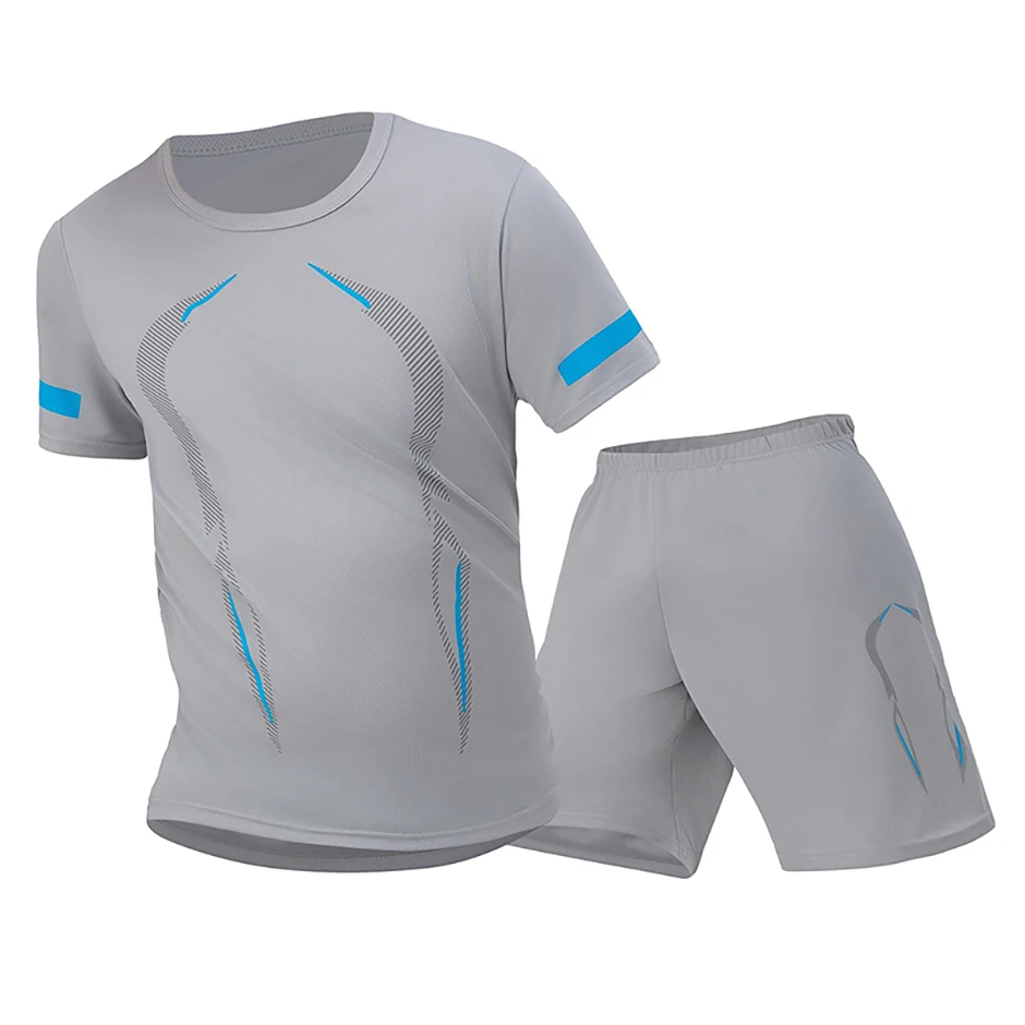2 Pcs Men's Mesh Breathable Quick-drying Sports Suit Loose Plus Size Running Fitness Mountaineering Casual Short-sleeved Shorts 2 Pcs Men's Mesh Breathable Quick-drying Sports Suit Loose Plus Size Running Fitness Mountaineering Casual Short-sleeved Shorts