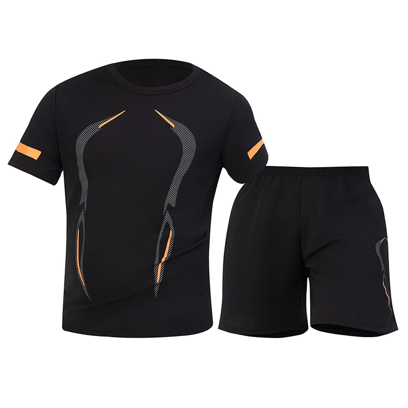 2 Pcs Men's Mesh Breathable Quick-drying Sports Suit Loose Plus Size Running Fitness Mountaineering Casual Short-sleeved Shorts