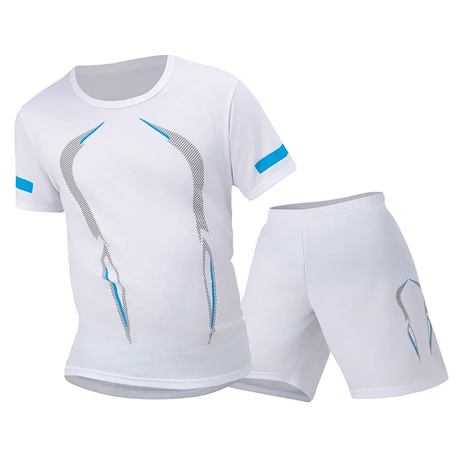 2 Pcs Men's Mesh Breathable Quick-drying Sports Suit Loose Plus Size Running Fitness Mountaineering Casual Short-sleeved Shorts 2 Pcs Men's Mesh Breathable Quick-drying Sports Suit Loose Plus Size Running Fitness Mountaineering Casual Short-sleeved Shorts