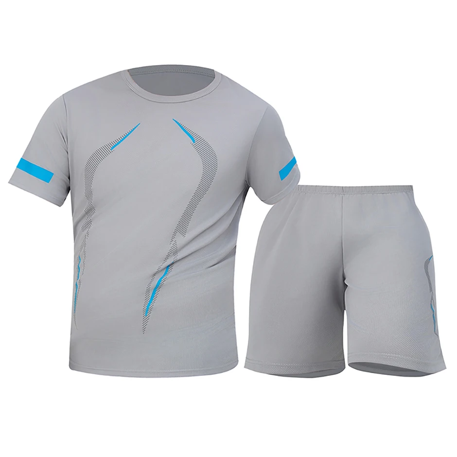 2 Pcs Men's Mesh Breathable Quick-drying Sports Suit Loose Plus Size Running Fitness Mountaineering Casual Short-sleeved Shorts 2 Pcs Men's Mesh Breathable Quick-drying Sports Suit Loose Plus Size Running Fitness Mountaineering Casual Short-sleeved Shorts