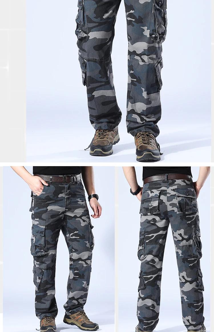 Men's Camo Pants Tactical Cargo Trousers Pure Cotton Overalls Camouflage Loose Work Wear Sports Climbing Sweatpants Heavy Weight
