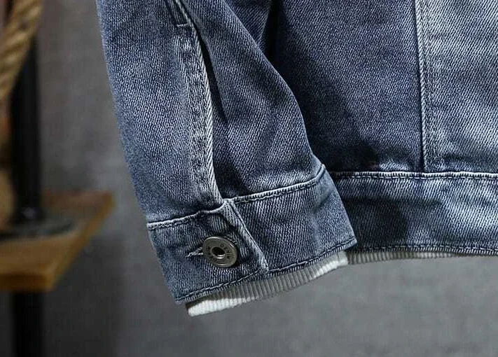 Male Jean Coats Blue Ripped Men's Denim Jacket Wide Shoulders with Hole Menswear Clothing Cheap Price Stylish Fashion of Fabric Male Jean Coats Blue Ripped Men's Denim Jacket Wide Shoulders with Hole Menswear Clothing Cheap Price Stylish Fashion of Fabric