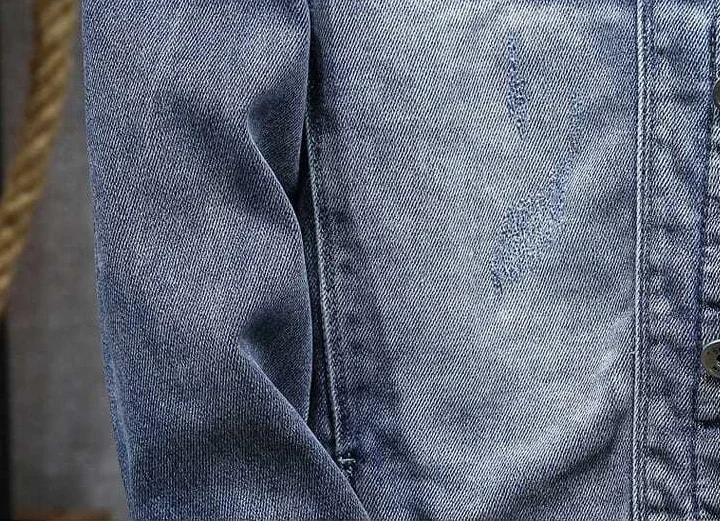 Male Jean Coats Blue Ripped Men's Denim Jacket Wide Shoulders with Hole Menswear Clothing Cheap Price Stylish Fashion of Fabric Male Jean Coats Blue Ripped Men's Denim Jacket Wide Shoulders with Hole Menswear Clothing Cheap Price Stylish Fashion of Fabric