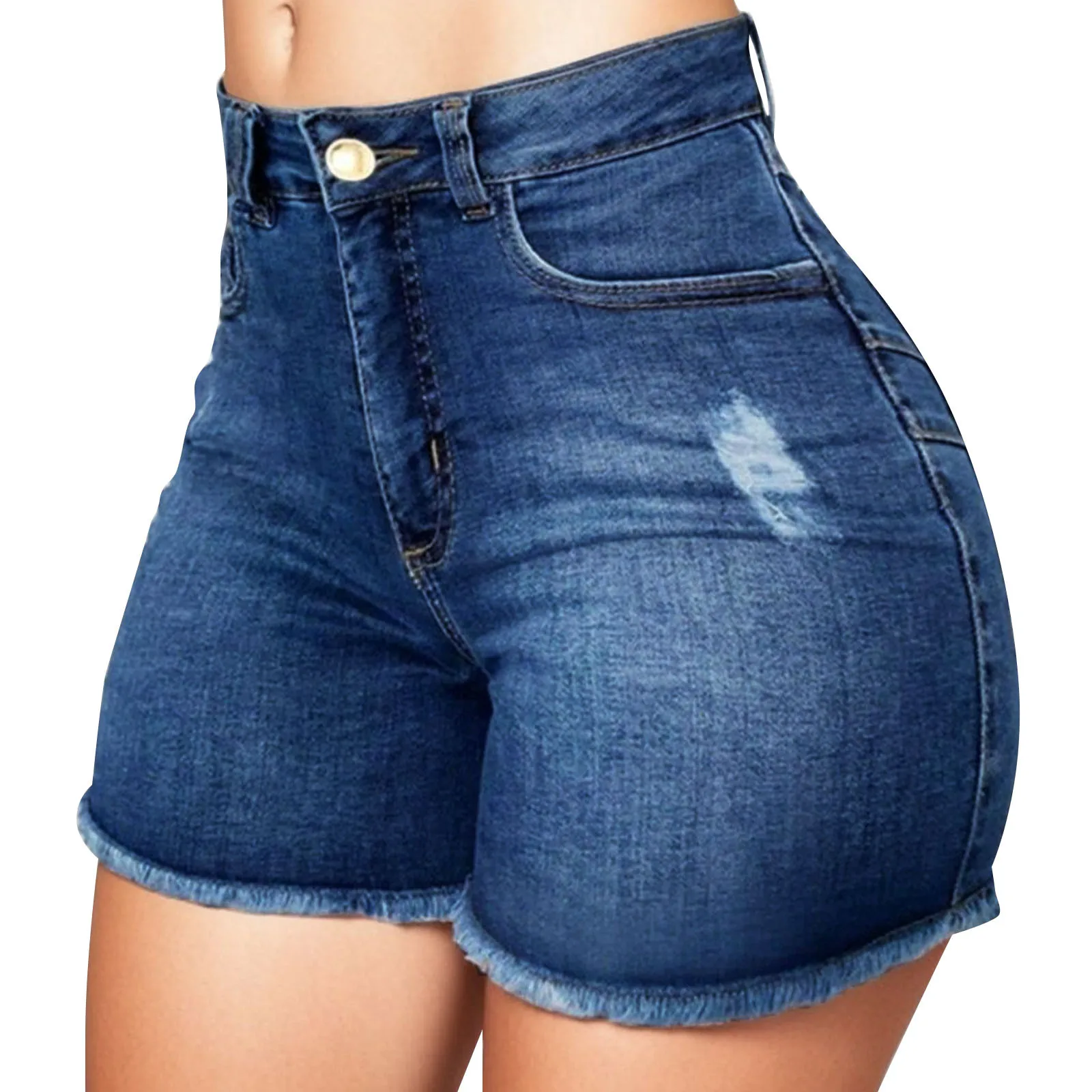 Hot Pants Sexy Women High Waist Denim Shorts Raw Edge Wrapped Hip Stretchy Shorts Summer Retro Ripped Jeans Solid Streetwear