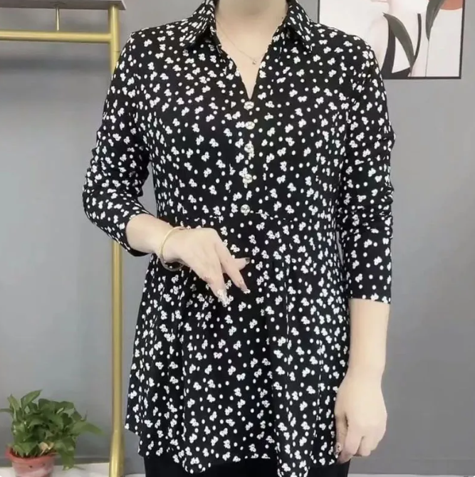 Autumn Polo-Neck Floral Vintage Woman Blouses Thin Fashion Elegant Button Long Sleeve Printed Pullovers Shirt Women's Clothing