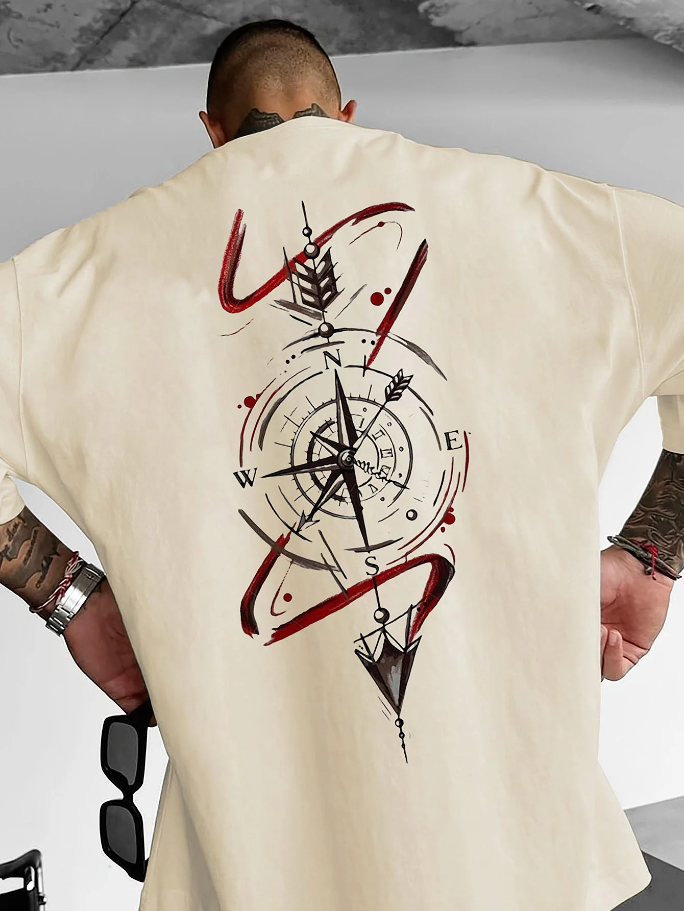 Compass Pattern Printed T-shirt Men Summer Sweat-absorbing Breathable Comfortable Top Outdoor Short Sleeve Trendy Men's Clothing Compass Pattern Printed T-shirt Men Summer Sweat-absorbing Breathable Comfortable Top Outdoor Short Sleeve Trendy Men's Clothing