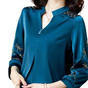 Women Spring Summer Blouses Shirts Lady Fashion Casual Three Quartz Sleeve V-Neck Embroidery Blusas Tops