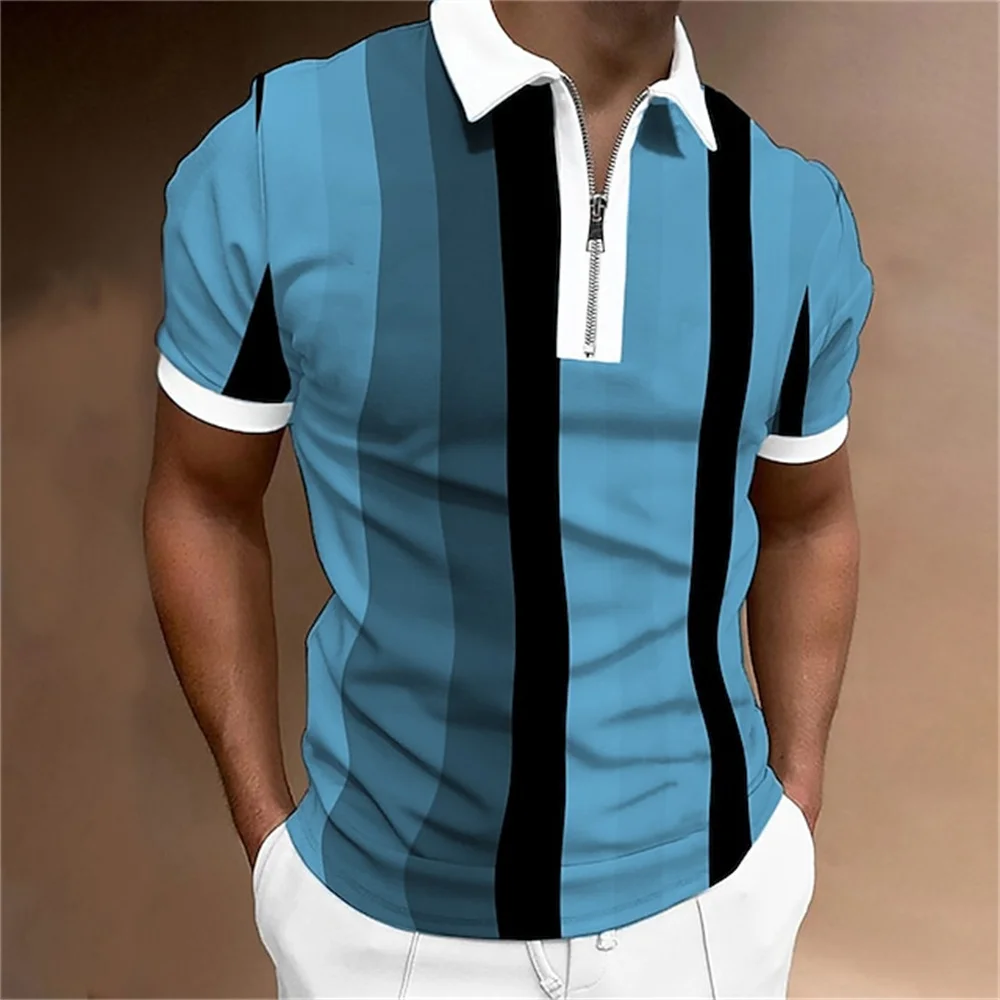 Men Polo Shirt Stripes Short Sleeve T-shirt Male Breathable Tops Business Turn Down Collar Streetwear Luxury Brand High Quality Men Polo Shirt Stripes Short Sleeve T-shirt Male Breathable Tops Business Turn Down Collar Streetwear Luxury Brand High Quality