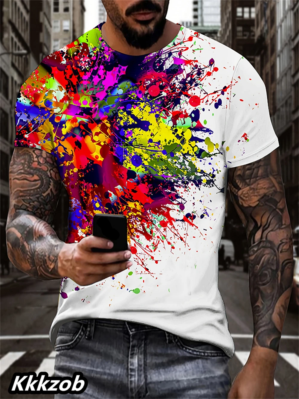 Mens Lion Print Short Sleeve Crew Neck T-Shirt Soft Breathable Casual Wear Outdoor Activities Summer Essential Clothing Tshirts