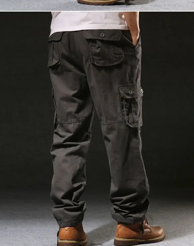 Cross-Border Men's Cargo Pants Spring Autumn Loose-Fit Pure Cotton Multi-Pocket Plus Size Straight-Leg Casual Pants