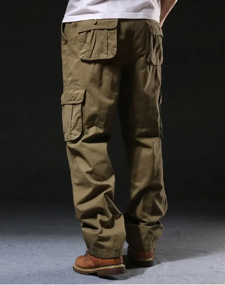 Cross-Border Men's Cargo Pants Spring Autumn Loose-Fit Pure Cotton Multi-Pocket Plus Size Straight-Leg Casual Pants
