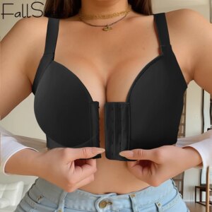 FallSweet Women's Front Closure Bra Plus Size Wireless Bralette Thin Cup Comfortable Underwear Mom Lingerie Seamless Brassiere