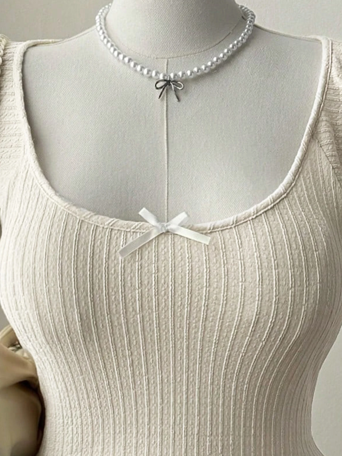 New women's fashion low-neck lace-sleeve bow-tie decoration plus-size women's T-shirt