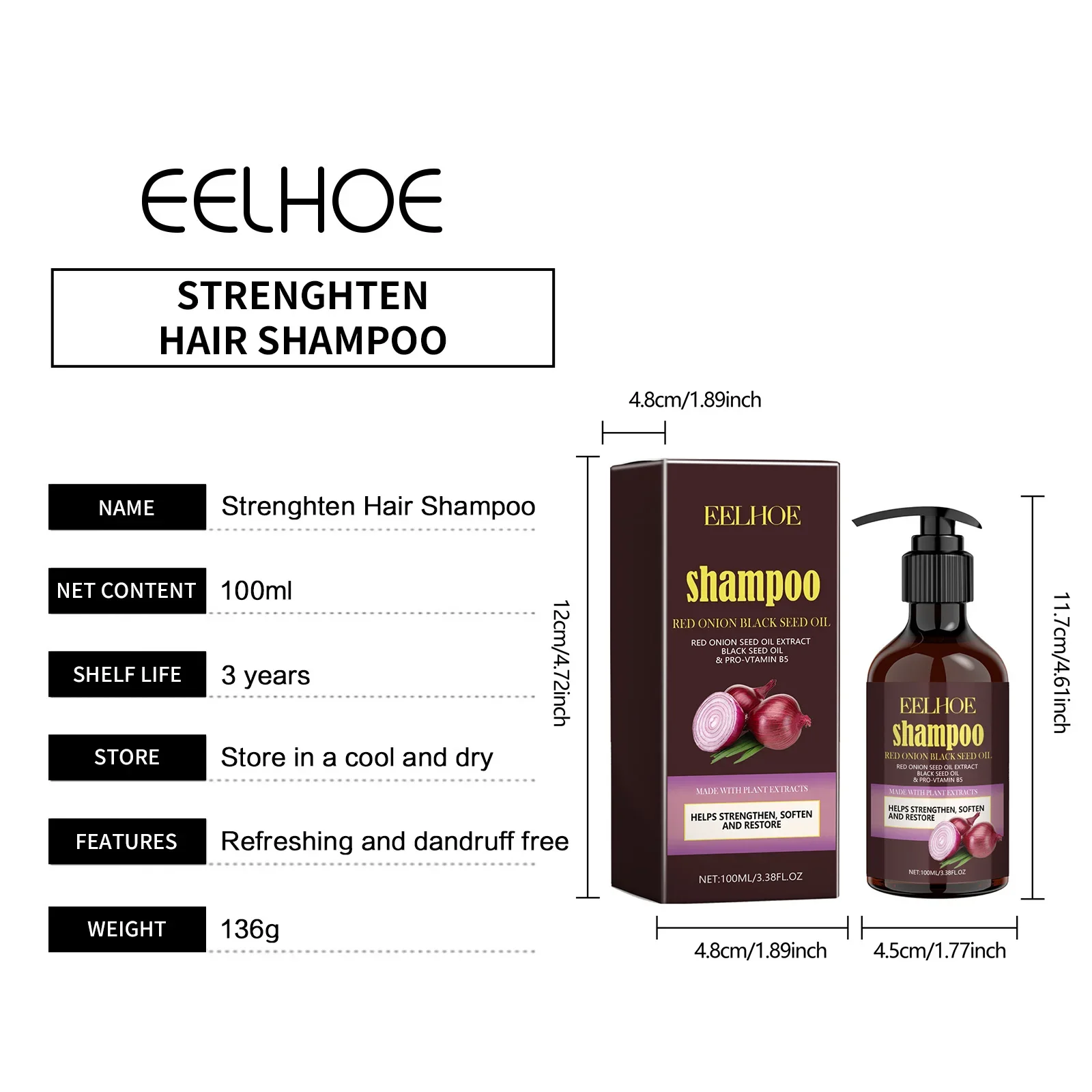 Eelhoe Red Onion Shampoo Black Seed Oil Hair Care Shampoo Hair Care Cleansing Scalp Refreshing Shampoo Hair Care Oil