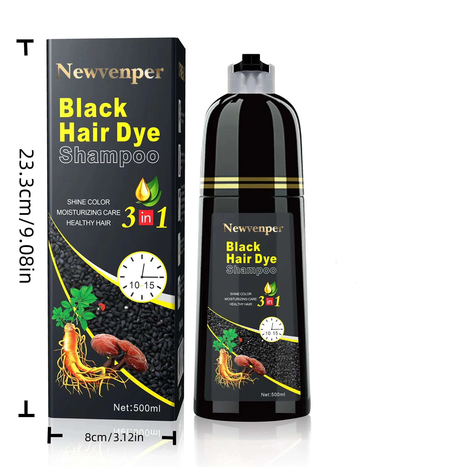 500ML/14.9 Fl.oz Black Hair Dye shampoo Coloring in Minutes Natural & Long Lasting Hair Dye Shampoo Men & Women Hair turn Black 500ML/14.9 Fl.oz Black Hair Dye shampoo Coloring in Minutes Natural & Long Lasting Hair Dye Shampoo Men & Women Hair turn Black