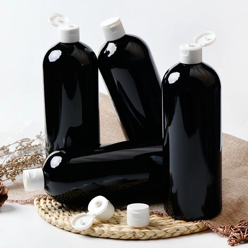 8pcs 1000ml white Black Round Plastic bottle With flip cover Shampoo shower gel packing 1L Transparent PET detergent bottle