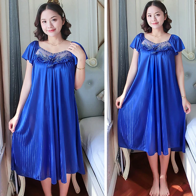 Ladies Ice Silk Nightgowns Sleeping Dress Medium Length Short Sleeve Nightdress Sexy Sleepwear Home Wear Loungewear Pyjama Femme Ladies Ice Silk Nightgowns Sleeping Dress Medium Length Short Sleeve Nightdress Sexy Sleepwear Home Wear Loungewear Pyjama Femme