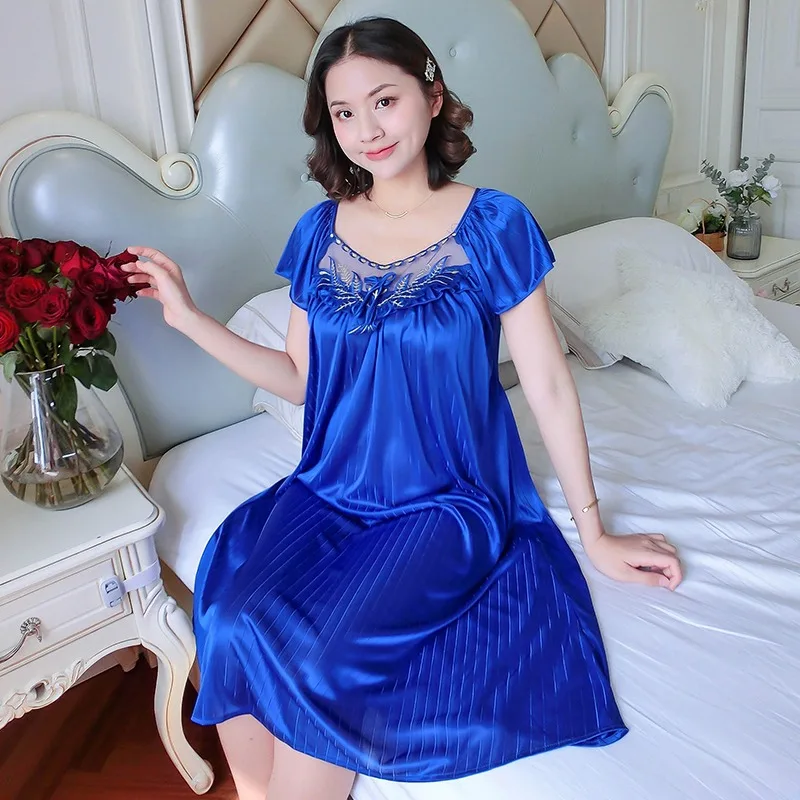 Ladies Ice Silk Nightgowns Sleeping Dress Medium Length Short Sleeve Nightdress Sexy Sleepwear Home Wear Loungewear Pyjama Femme Ladies Ice Silk Nightgowns Sleeping Dress Medium Length Short Sleeve Nightdress Sexy Sleepwear Home Wear Loungewear Pyjama Femme