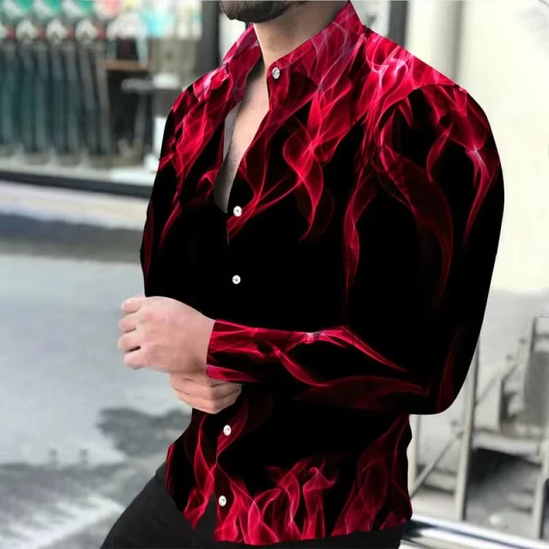 Fashion New Men Shirts Turn-Down Collar Buttoned Shirt Spring And Autumn Casual Flame Print Long Sleeve Tops Mens Clothes Fashion New Men Shirts Turn-Down Collar Buttoned Shirt Spring And Autumn Casual Flame Print Long Sleeve Tops Mens Clothes