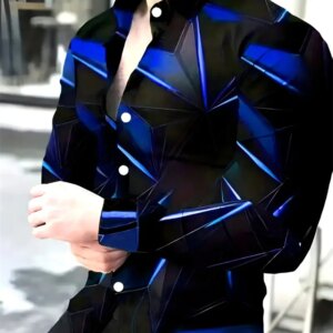 Fashionable Men's Shirts 3D Geometric Print Men's Casual Buttoned Long Sleeve Shirts Men's Spring Summer Autumn Tops Men's 6XL