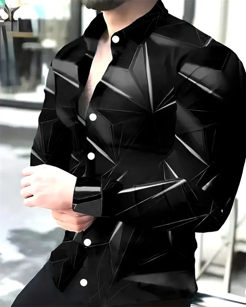 Fashionable Men's Shirts 3D Geometric Print Men's Casual Buttoned Long Sleeve Shirts Men's Spring Summer Autumn Tops Men's 6XL