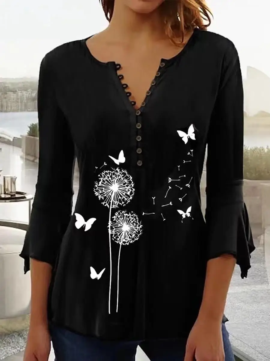 Temperament Woman Shirt Street Loose Shirt Woman Print Button Top Ladies Weekend
