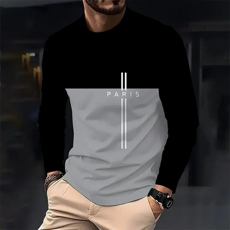 Original men's loose long sleeve printed T-shirt Fashion crewneck casual T-shirt comfortable men's Spring and Autumn