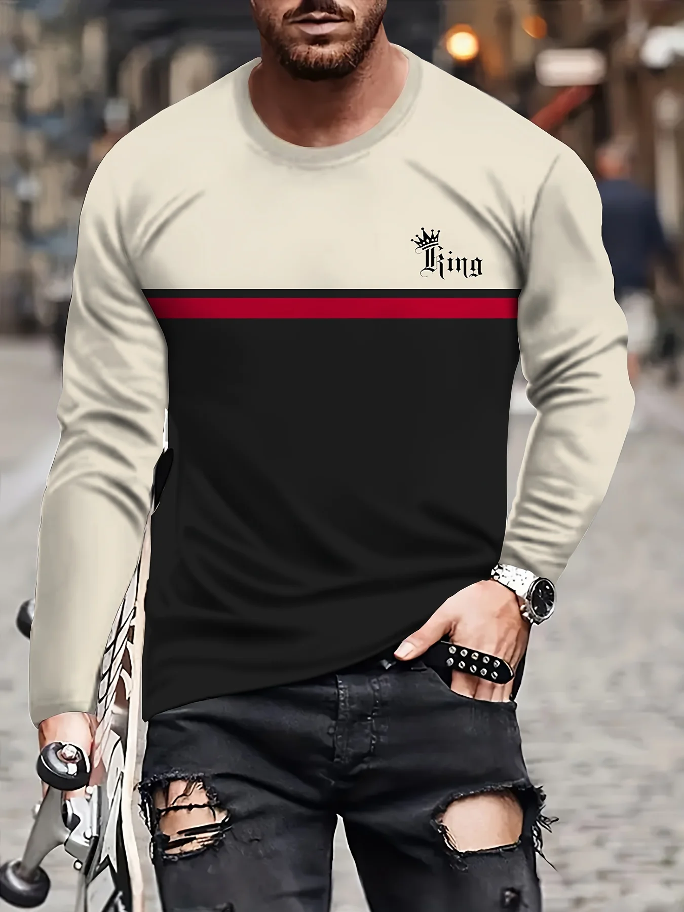 Vintage Men's Long Sleeve T-Shirt Patchwork Tees Tops Plaid T-Shirt For Men 3d Striped Printed Clothing Oversized Streetwear 5xl Vintage Men's Long Sleeve T-Shirt Patchwork Tees Tops Plaid T-Shirt For Men 3d Striped Printed Clothing Oversized Streetwear 5xl