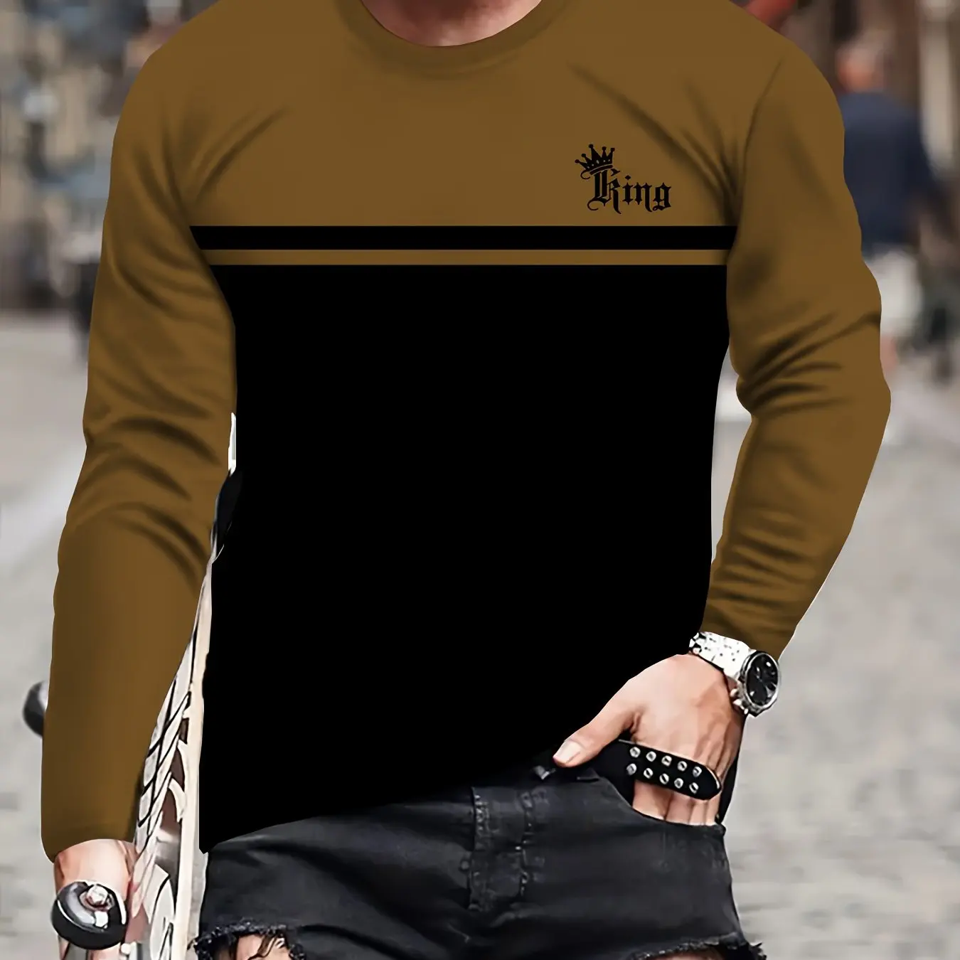 Vintage Men's Long Sleeve T-Shirt Patchwork Tees Tops Plaid T-Shirt For Men 3d Striped Printed Clothing Oversized Streetwear 5xl