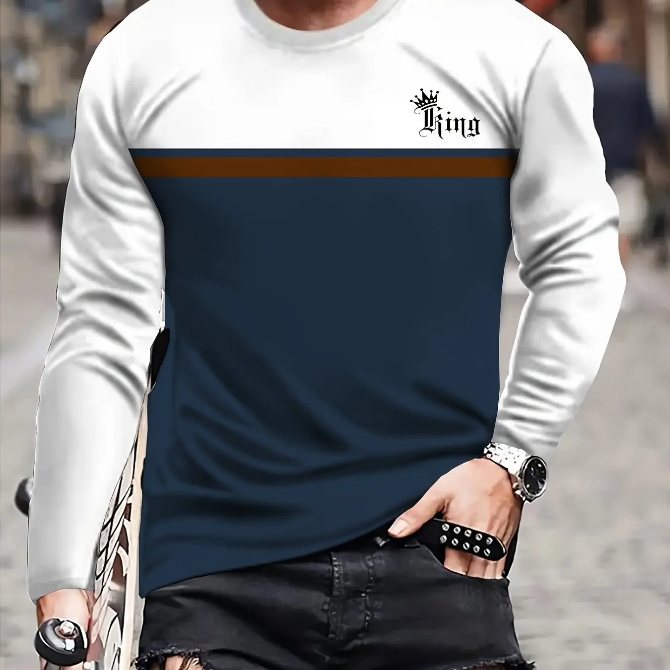 Vintage Men's Long Sleeve T-Shirt Patchwork Tees Tops Plaid T-Shirt For Men 3d Striped Printed Clothing Oversized Streetwear 5xl