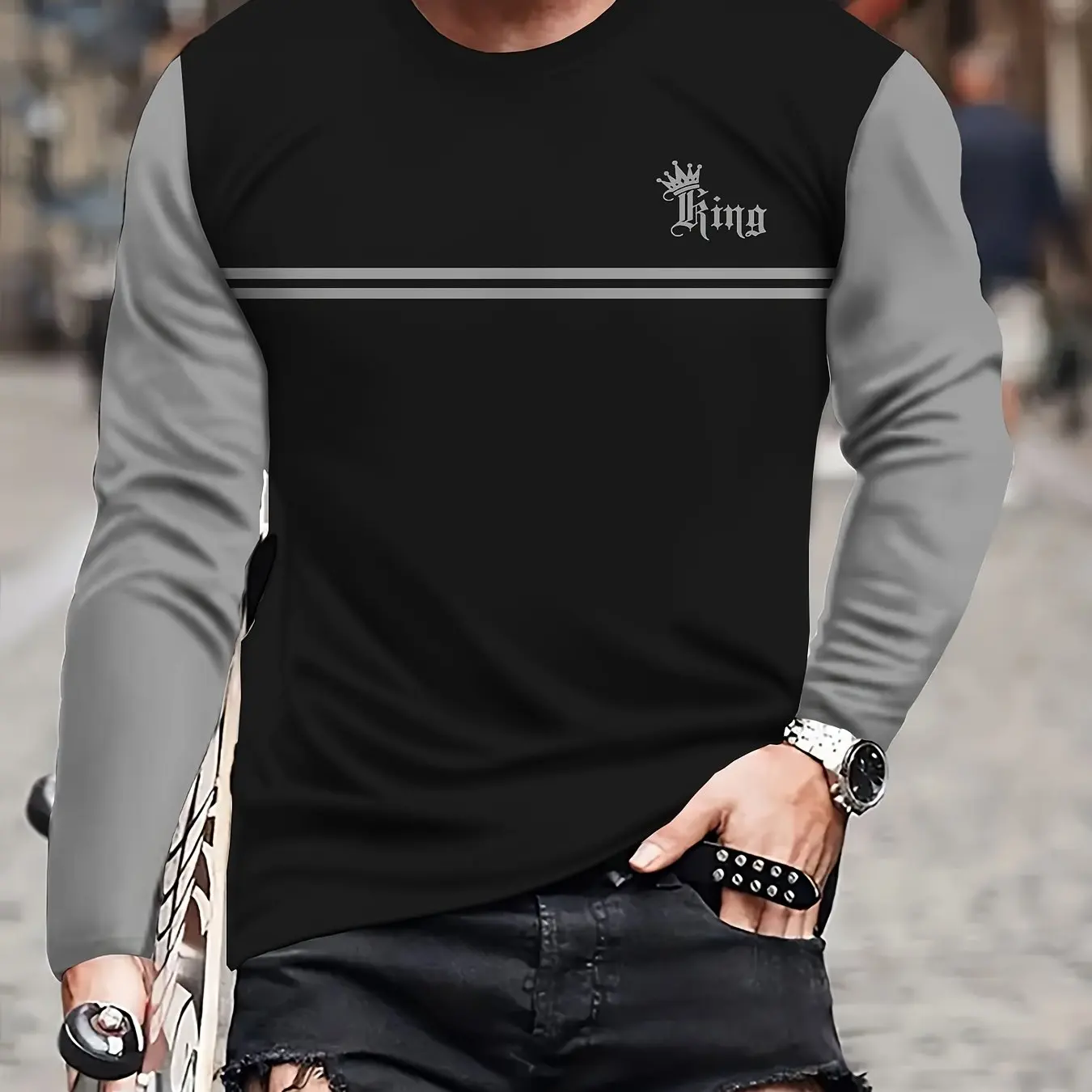 Vintage Men's Long Sleeve T-Shirt Patchwork Tees Tops Plaid T-Shirt For Men 3d Striped Printed Clothing Oversized Streetwear 5xl