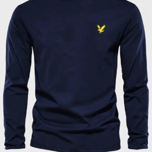 Men's 100% pure cotton loose fit comfortable casual sports eagle pattern printed round neck long sleeved T-shirt top