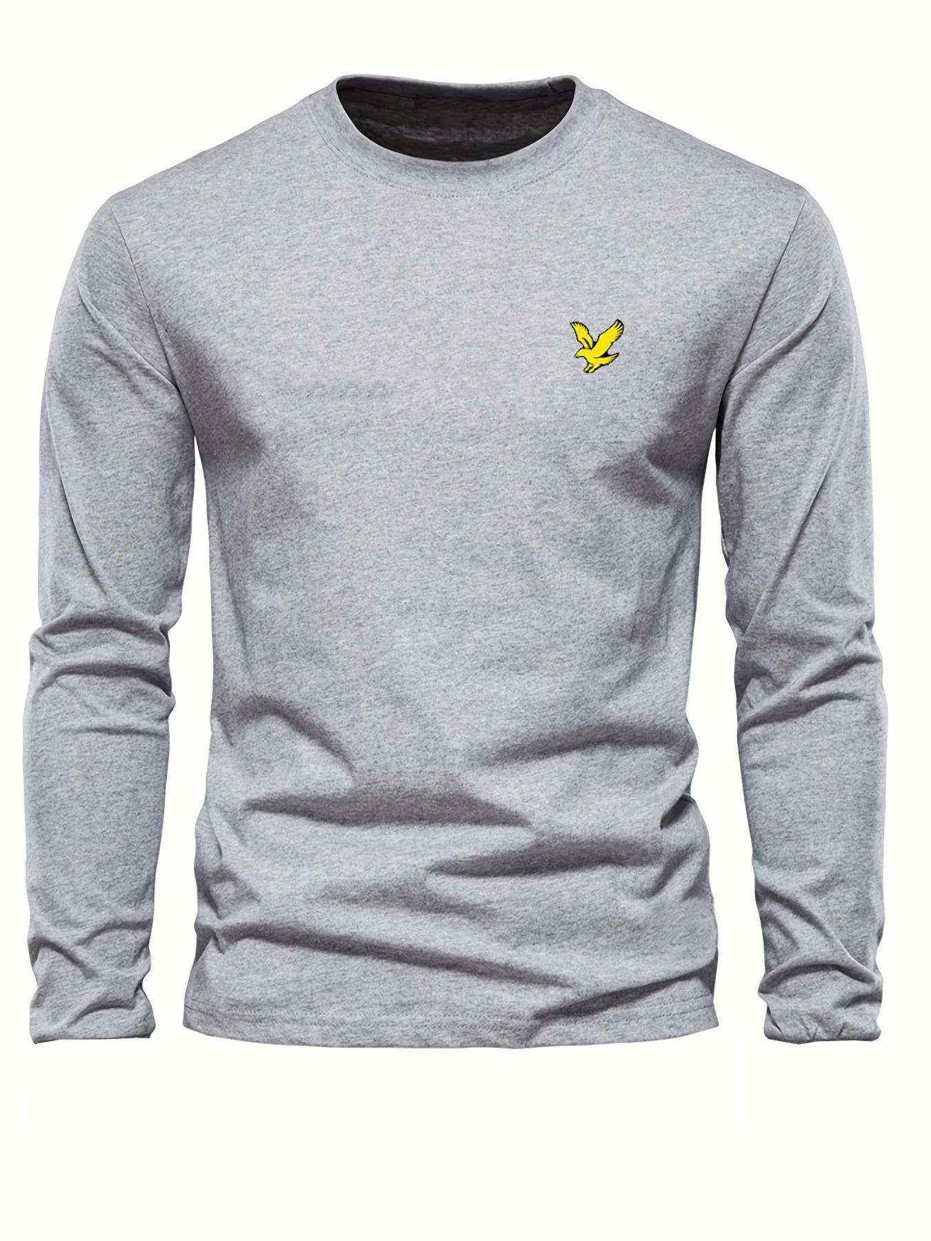 Men's 100% pure cotton loose fit comfortable casual sports eagle pattern printed round neck long sleeved T-shirt top