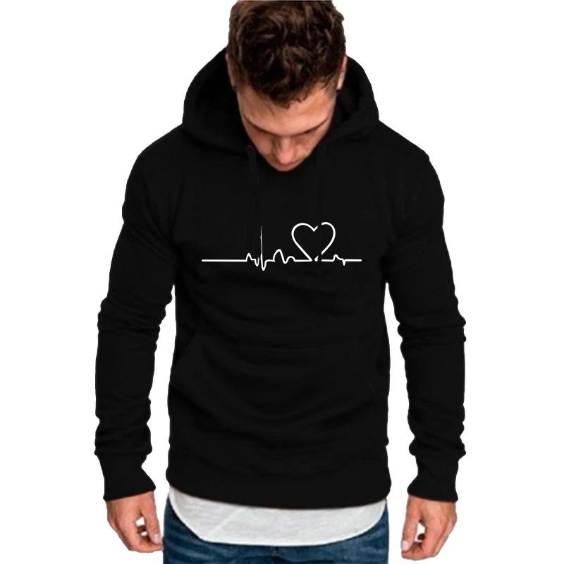 2025 New Women's Casual Hoodie Autumn/winter Heartbeat Print Men's Loose Hoodie Couple Sweatshirt Women's Hoodie Top Streetwear
