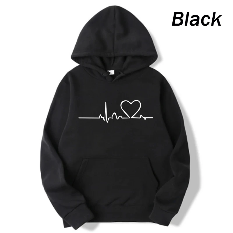 2025 New Women's Casual Hoodie Autumn/winter Heartbeat Print Men's Loose Hoodie Couple Sweatshirt Women's Hoodie Top Streetwear