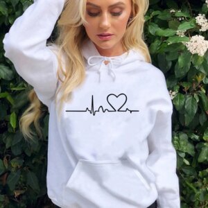 2025 New Women's Casual Hoodie Autumn/winter Heartbeat Print Men's Loose Hoodie Couple Sweatshirt Women's Hoodie Top Streetwear