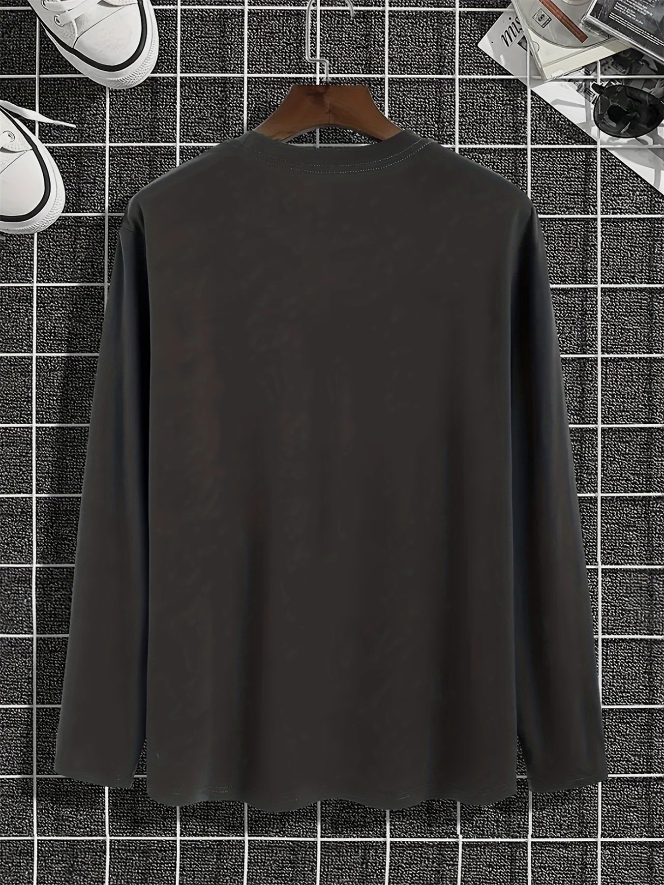 Men's 100% pure cotton loose fit plus size comfortable casual sports mountain pattern printed round neck long sleeved T-shirt