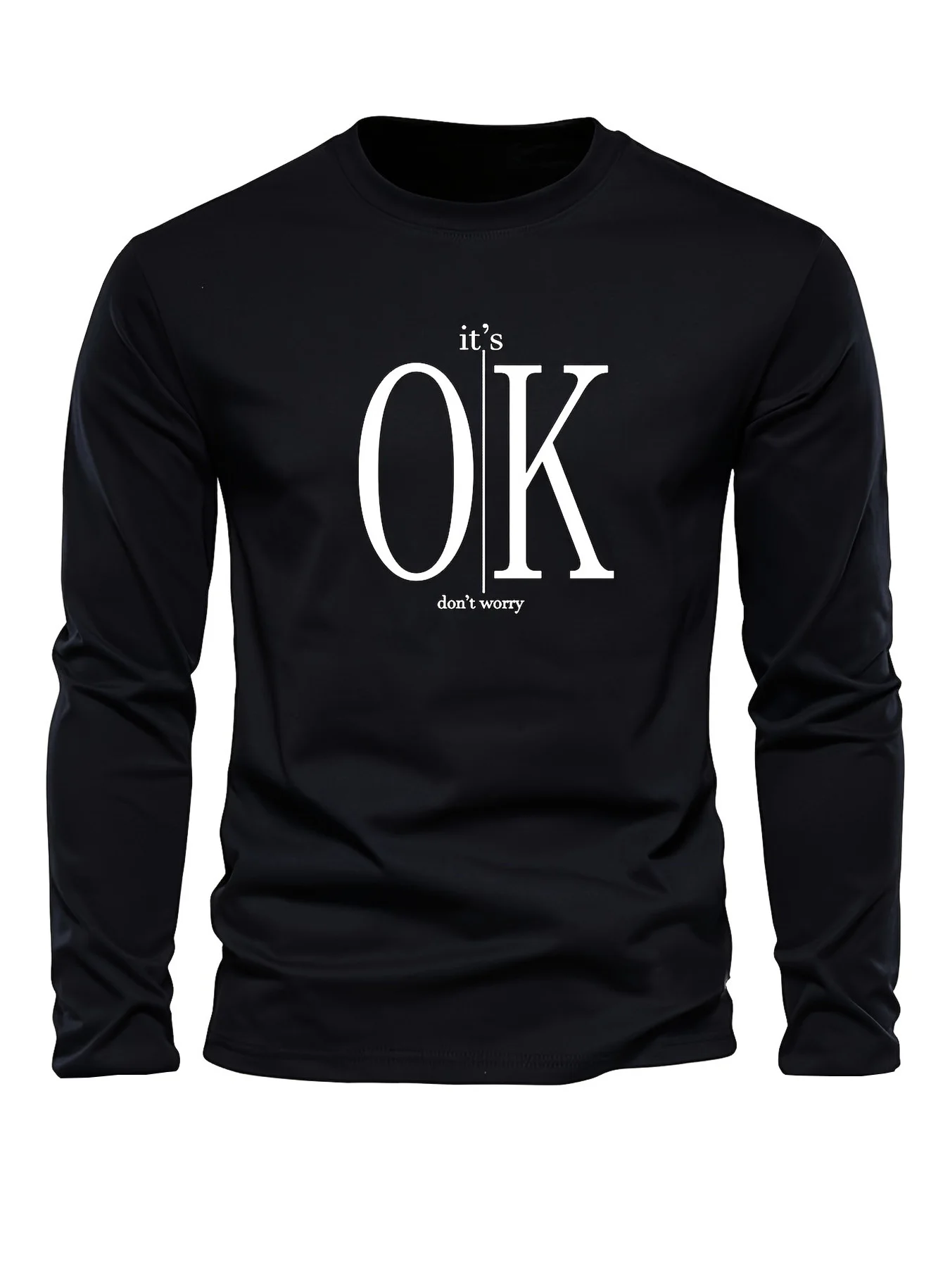 Men's 100% pure cotton loose fit plus size comfortable casual sports mountain pattern printed round neck long sleeved T-shirt
