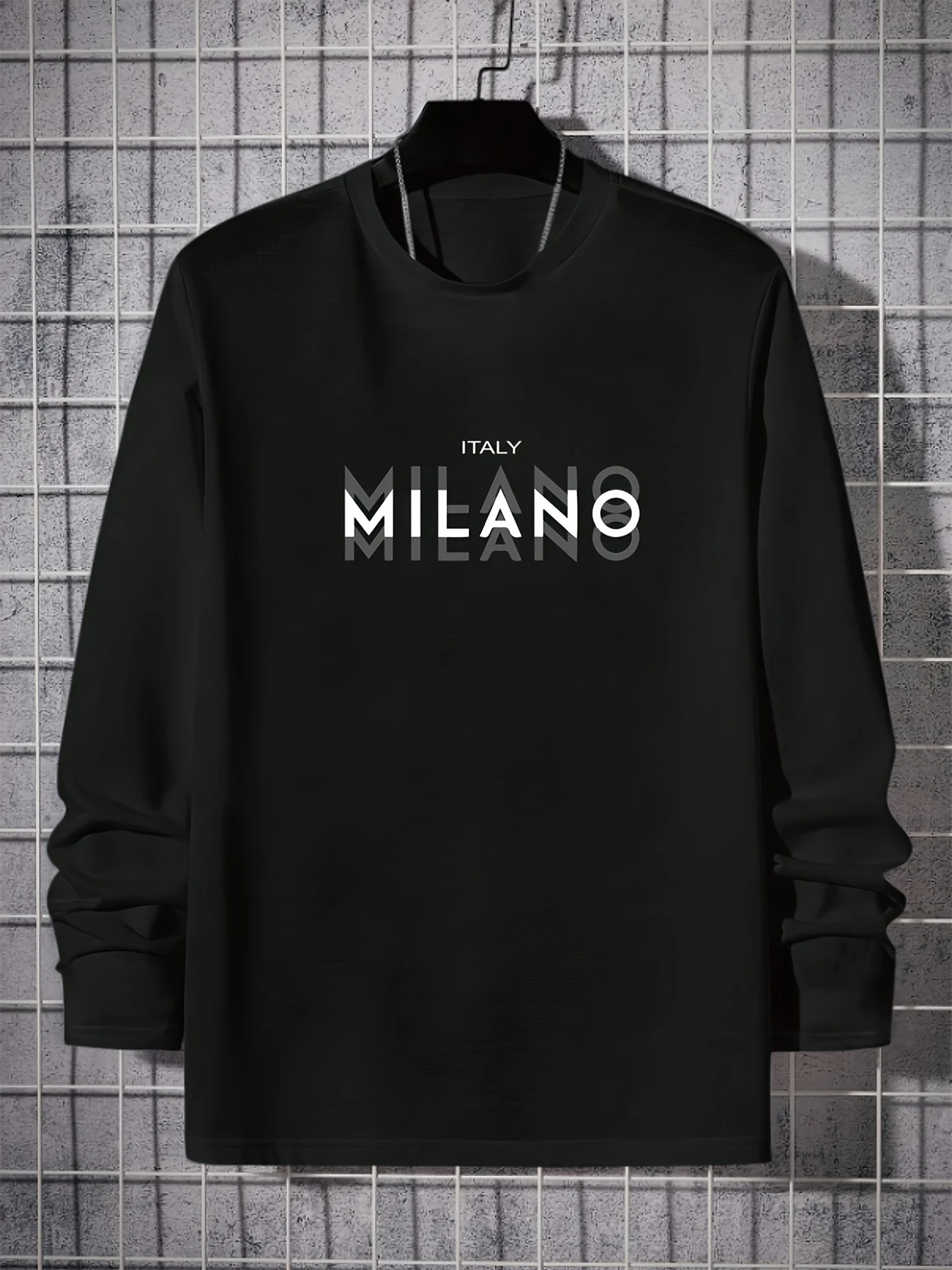 Men's 100% pure cotton loose fit plus size comfortable casual sports mountain pattern printed round neck long sleeved T-shirt