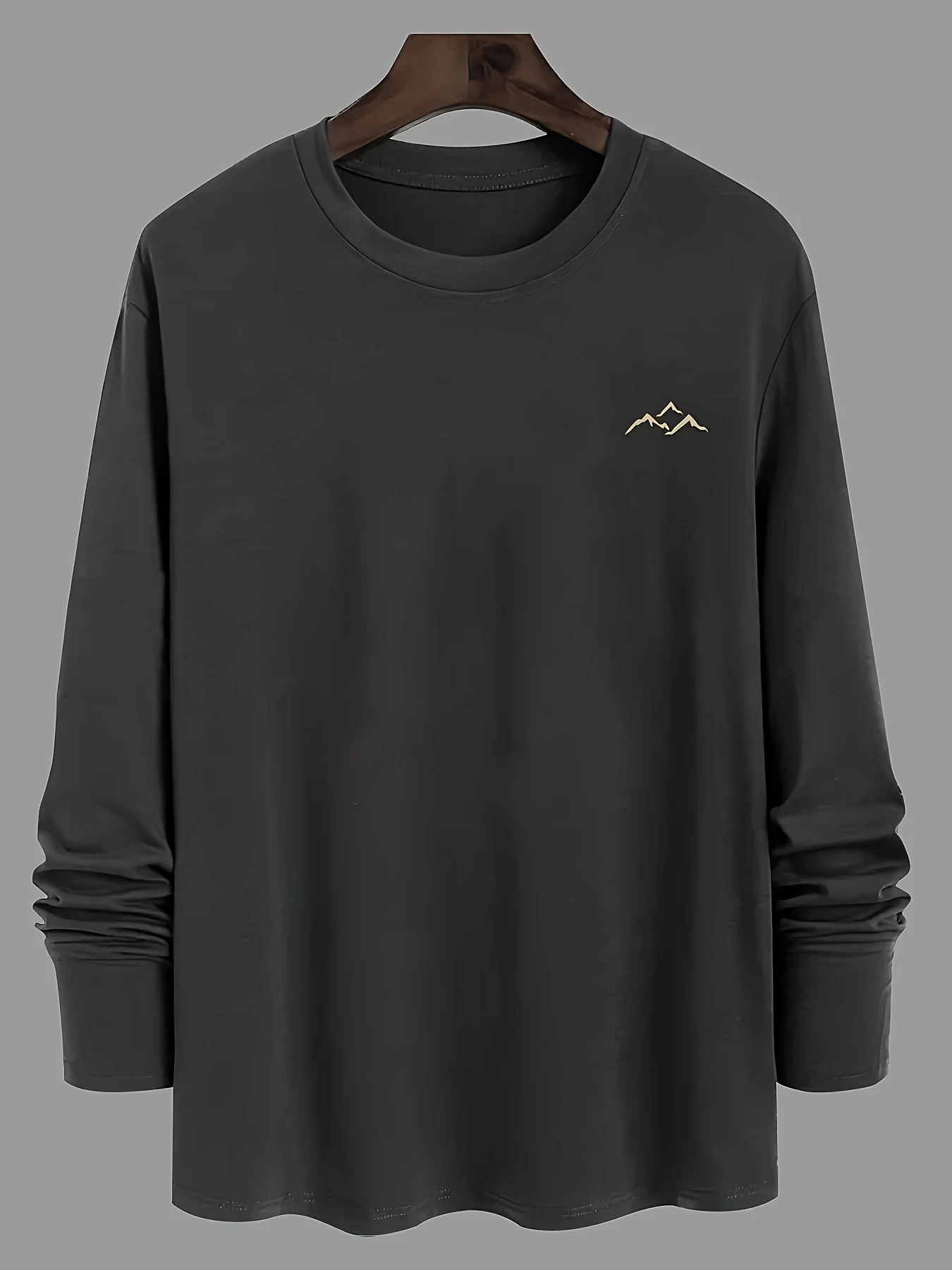 Men's 100% pure cotton loose fit plus size comfortable casual sports mountain pattern printed round neck long sleeved T-shirt