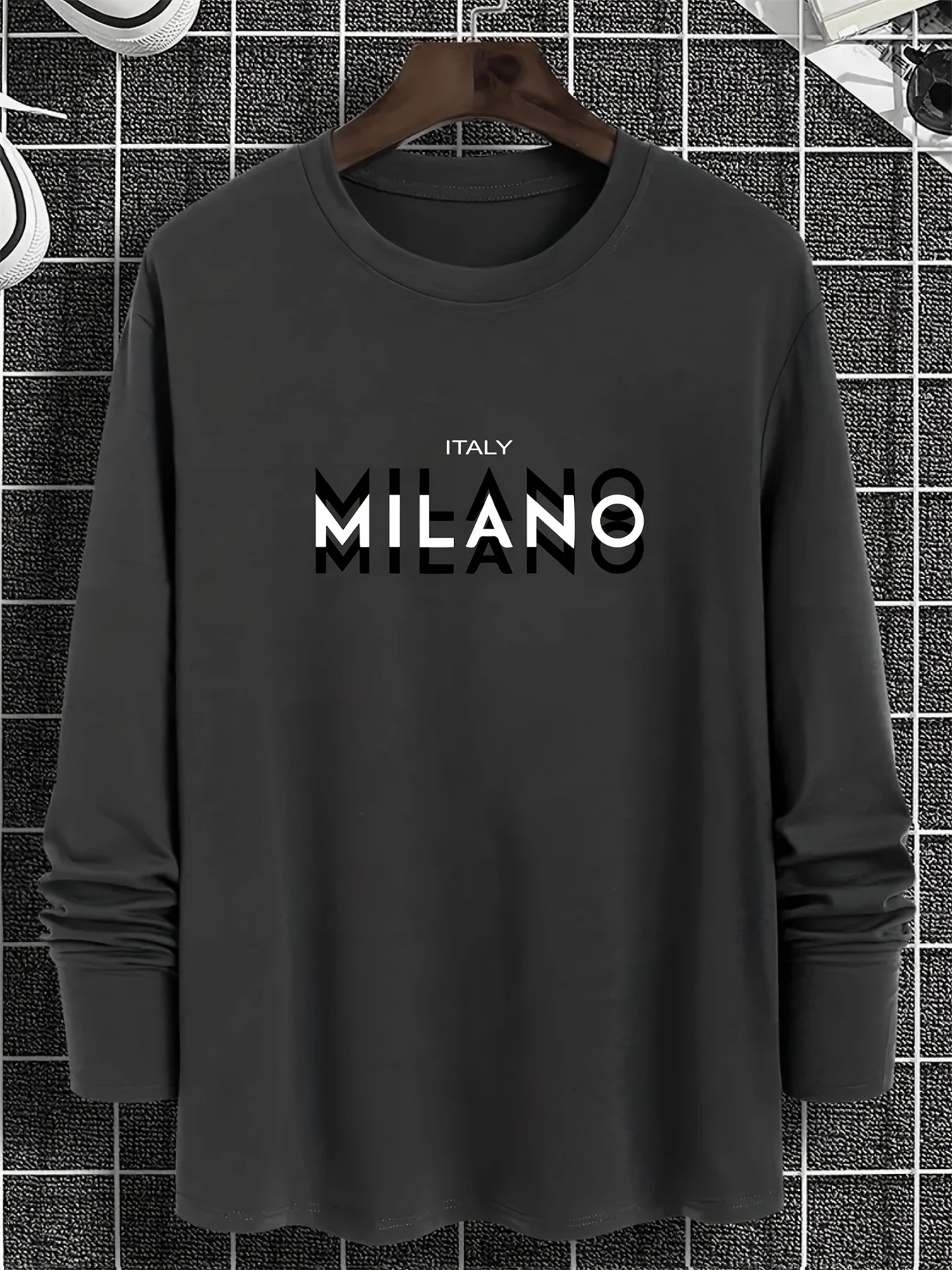 Men's 100% pure cotton loose fit plus size comfortable casual sports mountain pattern printed round neck long sleeved T-shirt