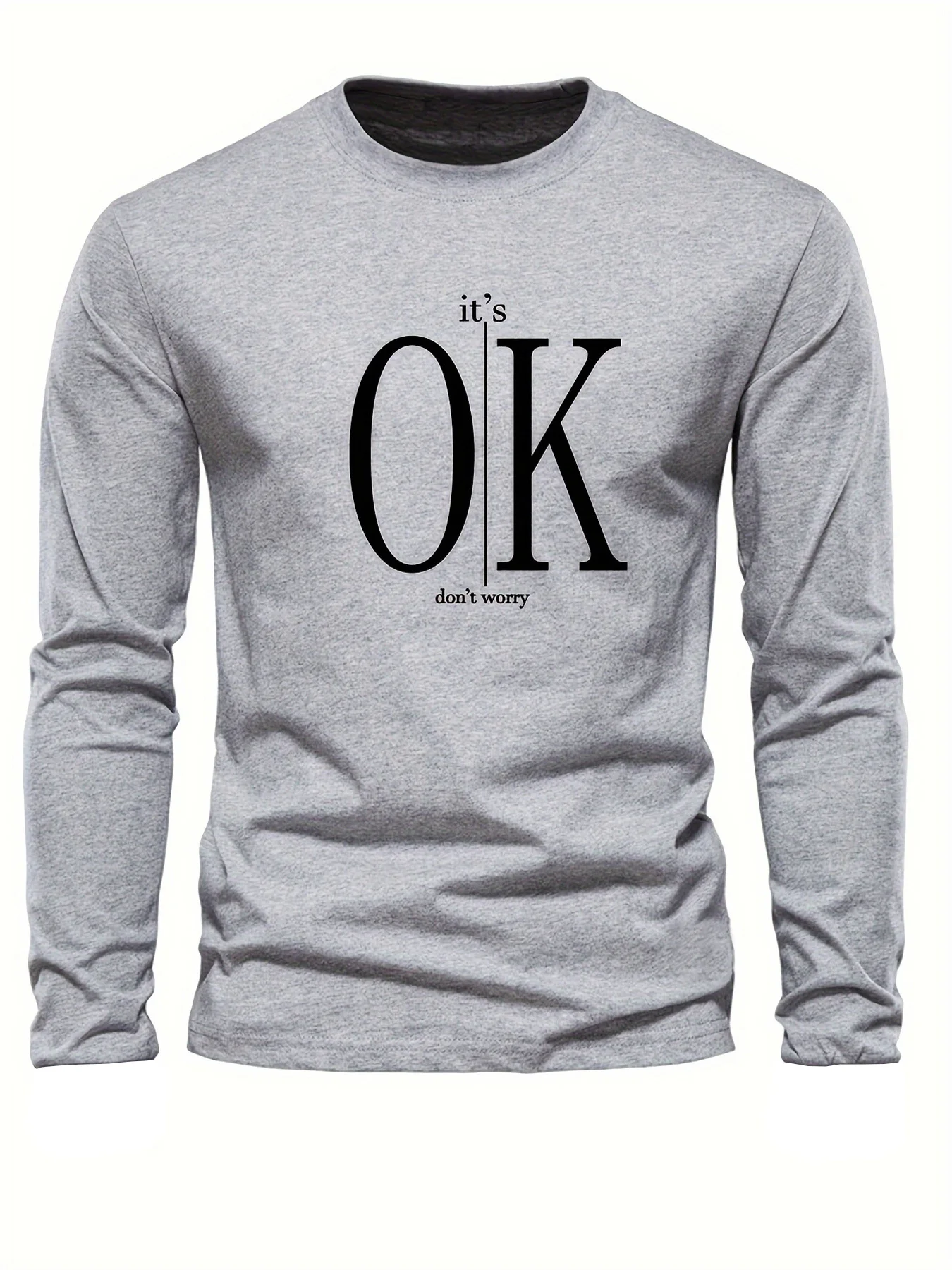 Men's 100% pure cotton loose fit plus size comfortable casual sports mountain pattern printed round neck long sleeved T-shirt