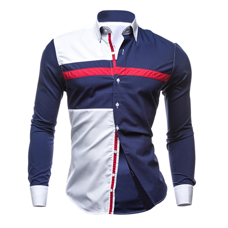 Men Long Sleeve Shirt 2025 Spring Striped Shirts Slim Fit Male Casual Social Patchwork Shirt Turn-down Collar Camisa Masculina Men Long Sleeve Shirt 2025 Spring Striped Shirts Slim Fit Male Casual Social Patchwork Shirt Turn-down Collar Camisa Masculina