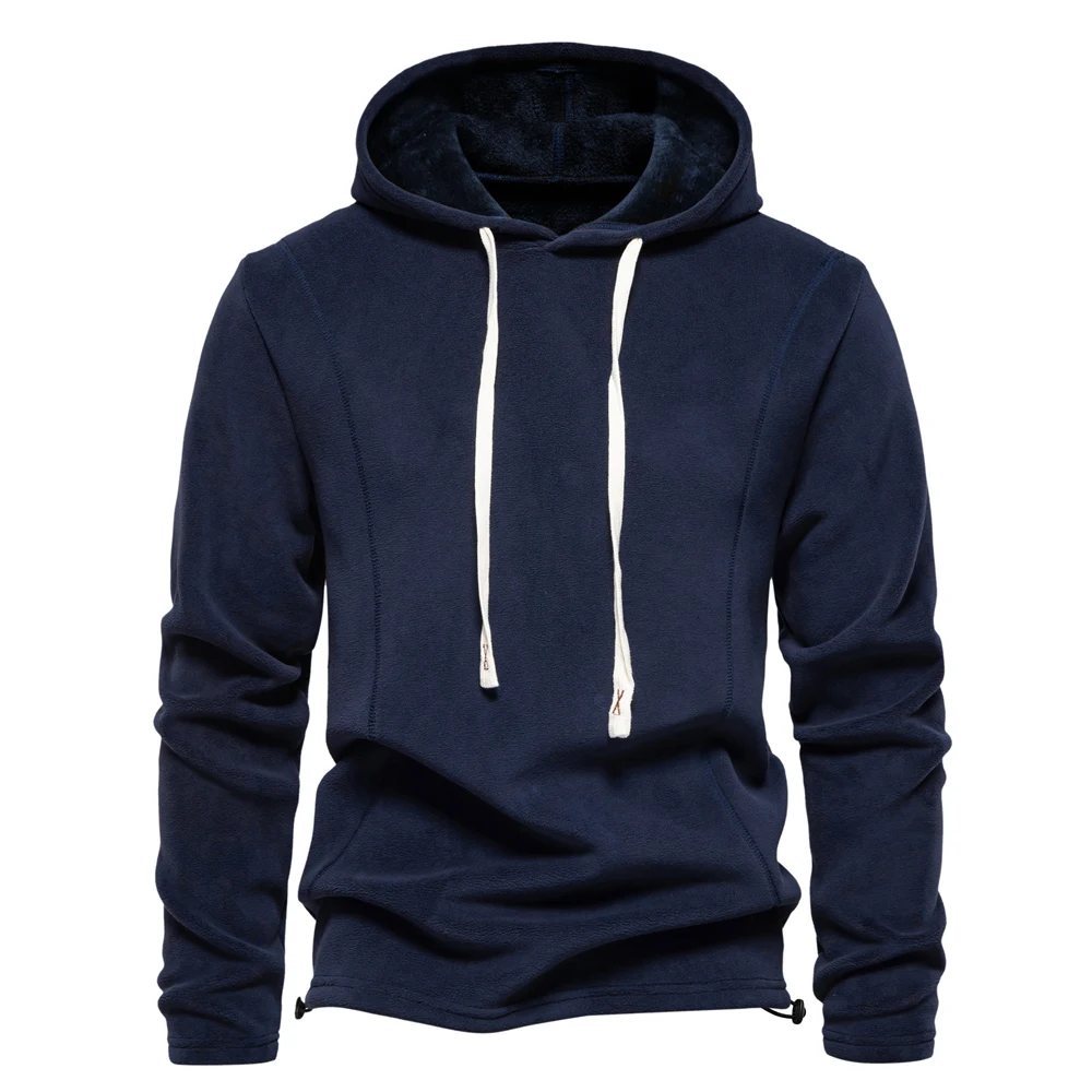 AIOPESON Mens Winter Solid Fleece Hoody High Quality Warm Casual Drawstring Hat Sweatshirt Soft Shell Hoodies for Men