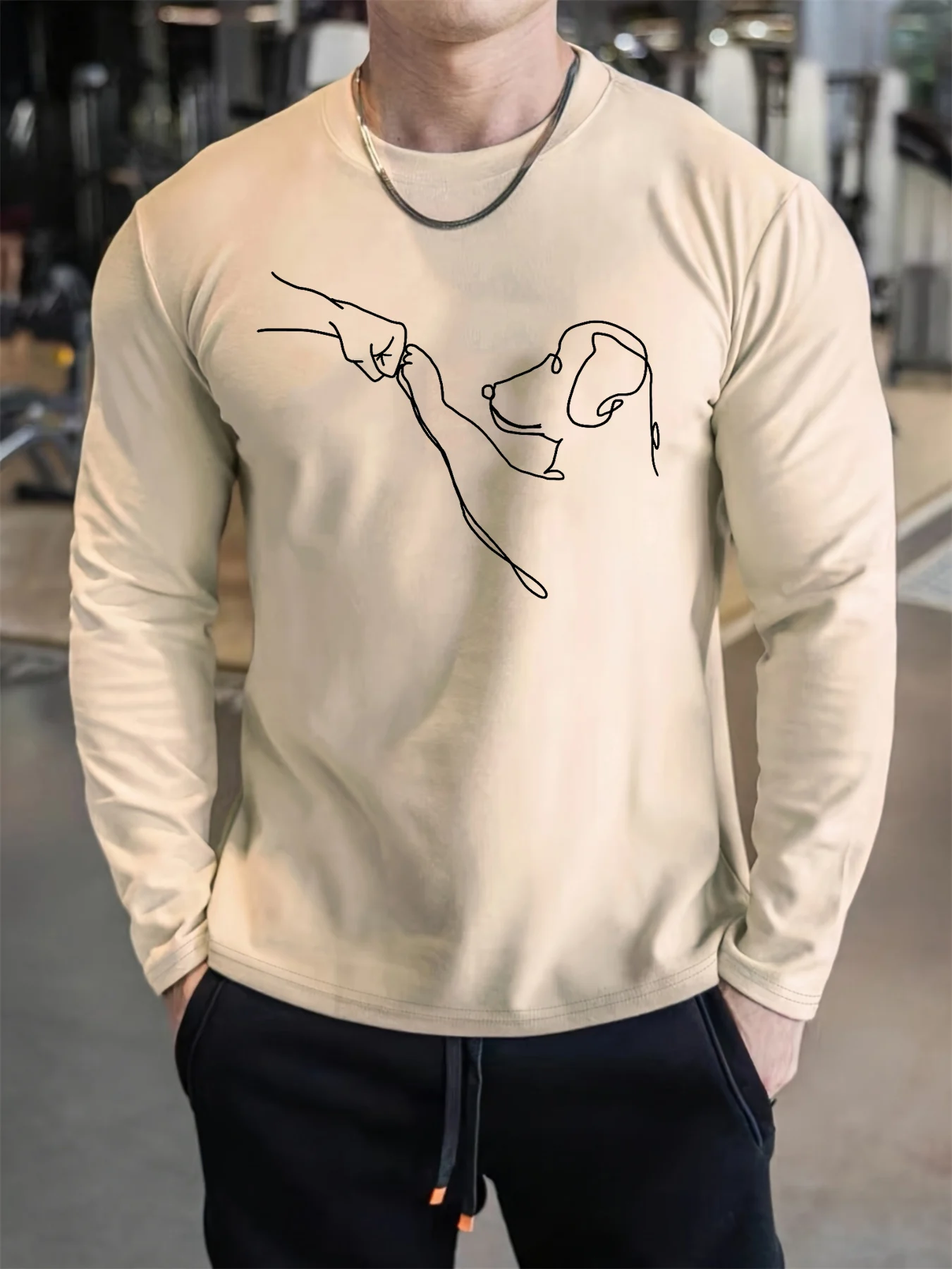 Men's 100% pure cotton summer loose comfortable casual  freedom print large round neck  long sleeve T-shirt top