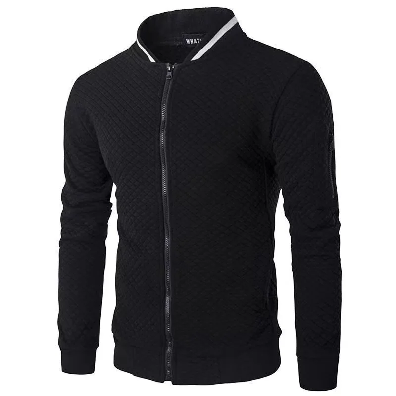 2024 autumn/winter men's diamond grid contrasting long sleeved slim fit jacket casual zipper stand up collar sports top