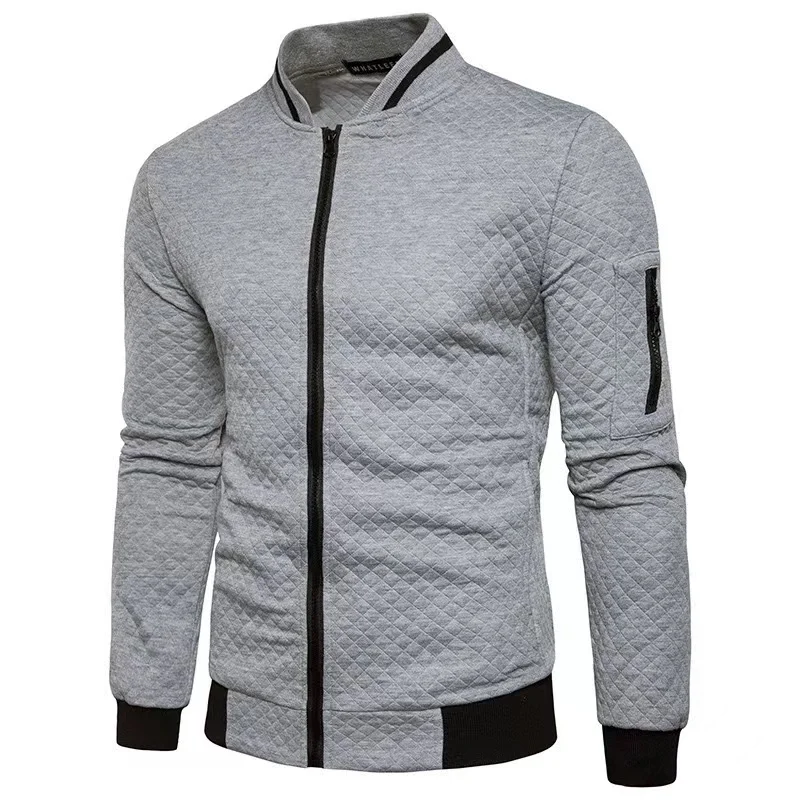 2024 autumn/winter men's diamond grid contrasting long sleeved slim fit jacket casual zipper stand up collar sports top