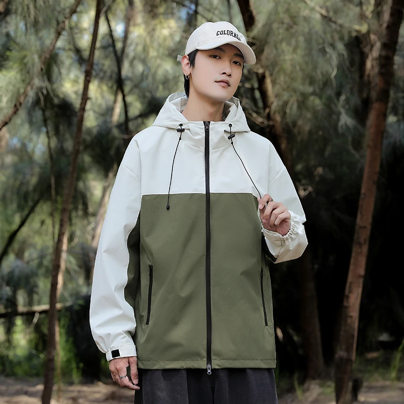 Windbreaker Jacket Men with Hood Spring Autumn Lightweight Zip Up Jackets Men Outdoor Hiking Coats Stylish Hooded Jackets Trends