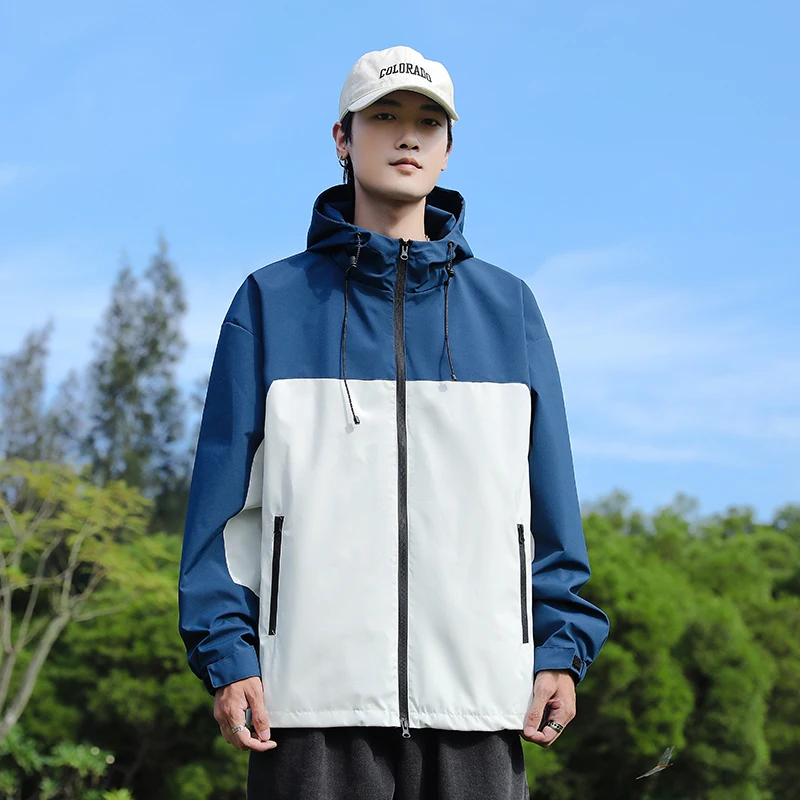 Windbreaker Jacket Men with Hood Spring Autumn Lightweight Zip Up Jackets Men Outdoor Hiking Coats Stylish Hooded Jackets Trends