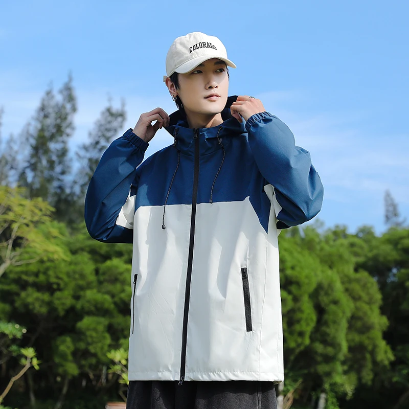 Windbreaker Jacket Men with Hood Spring Autumn Lightweight Zip Up Jackets Men Outdoor Hiking Coats Stylish Hooded Jackets Trends